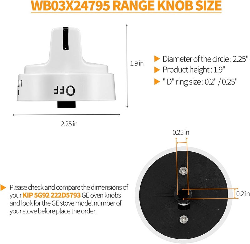 atgestore WB03X24795 KIP 5G92 Stove Knobs Replacement for GE Stove Parts 222D5793 Burner Cooktop Knobs GE Range Oven Parts General Electric Cooktop Surface Burner Control Knobs White Plastic 5 Pcs - Image 2